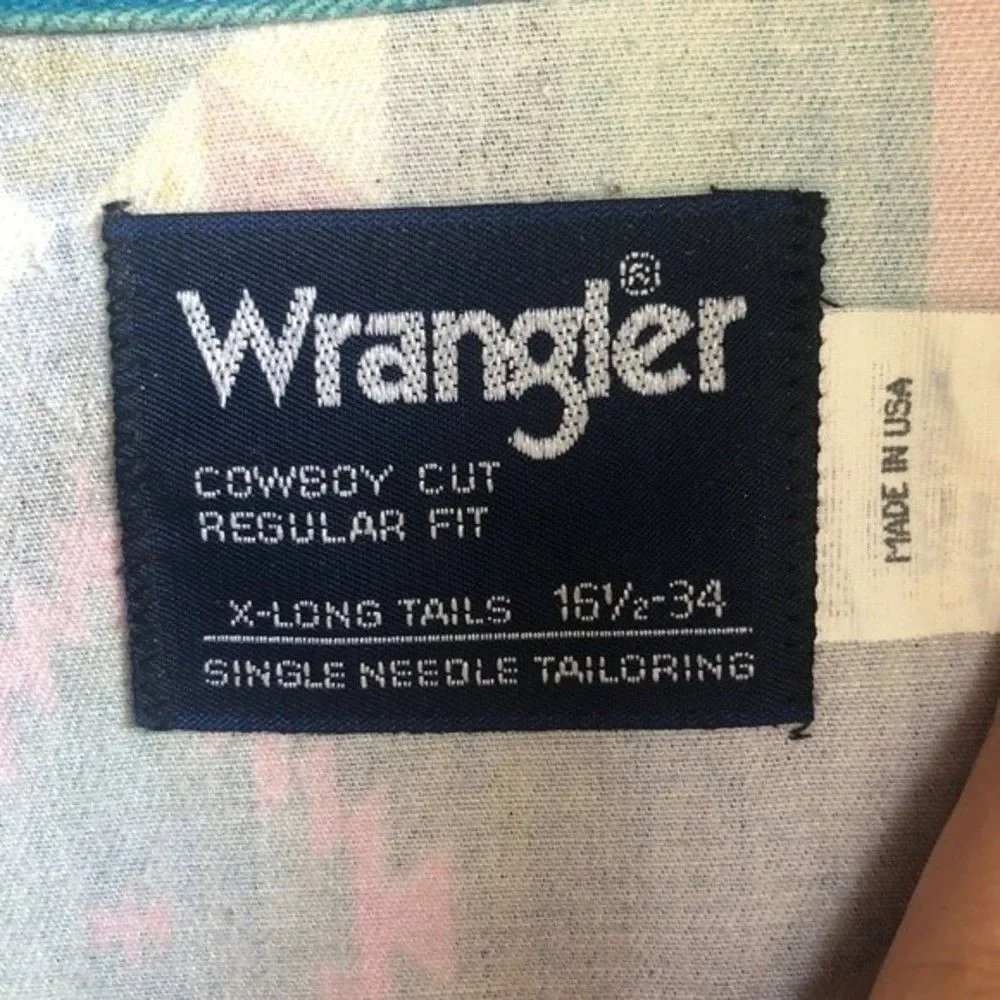 Vintage Wrangler Brushpopper Shirt Size 16.5-34 Aztec Print Cowboy Cut Western - Picture 3 of 4
